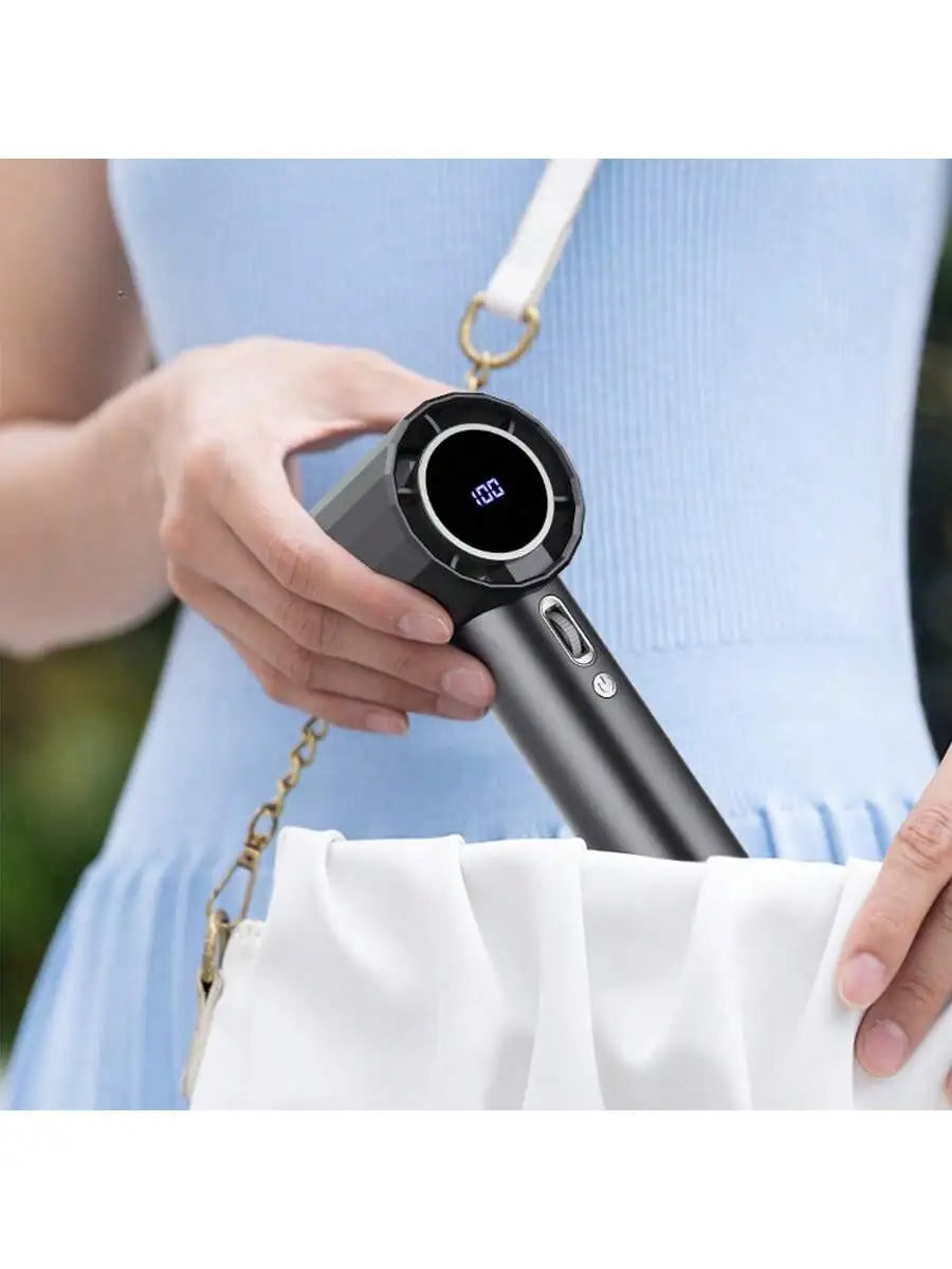 1pc Portable Handheld Turbo Fan - 100-Speed Adjustable, 1800mAh USB Rechargeable With Digital Display, Mini Cooling Fan